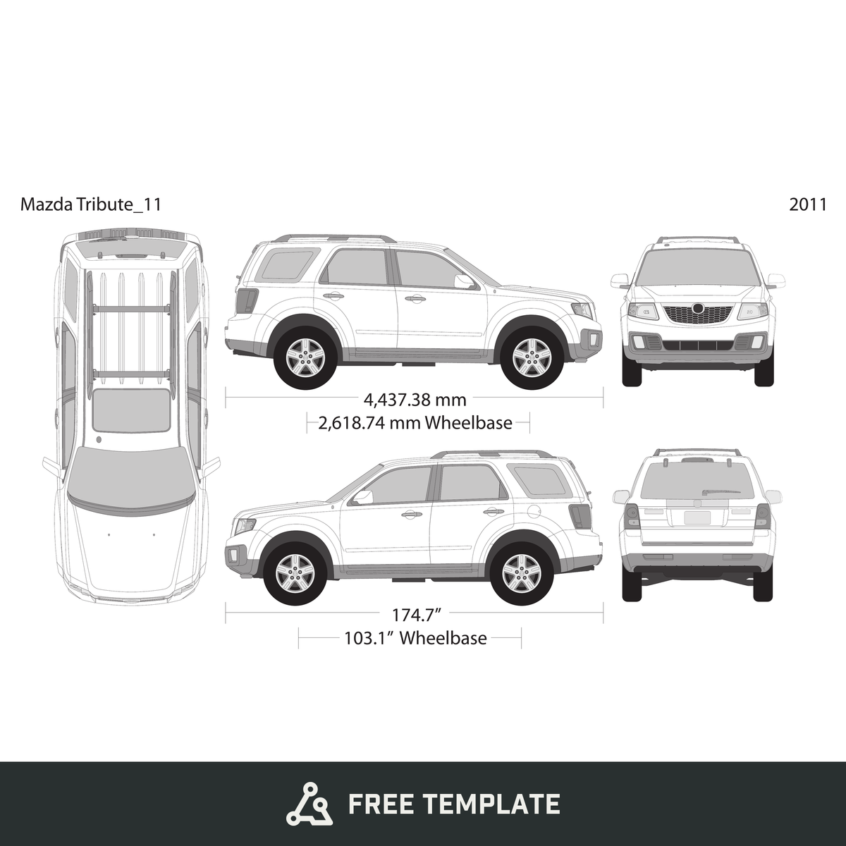 2011 Mazda Tribute free vector vehicle wrap template - GravBase