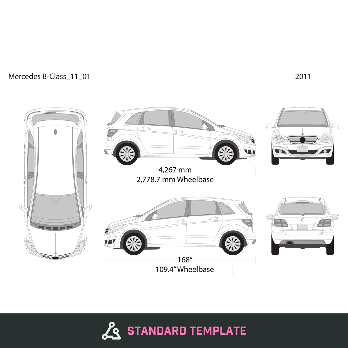 2011 Mercedes B-Class vector wrap template, Design-Ready PDF - GravBase