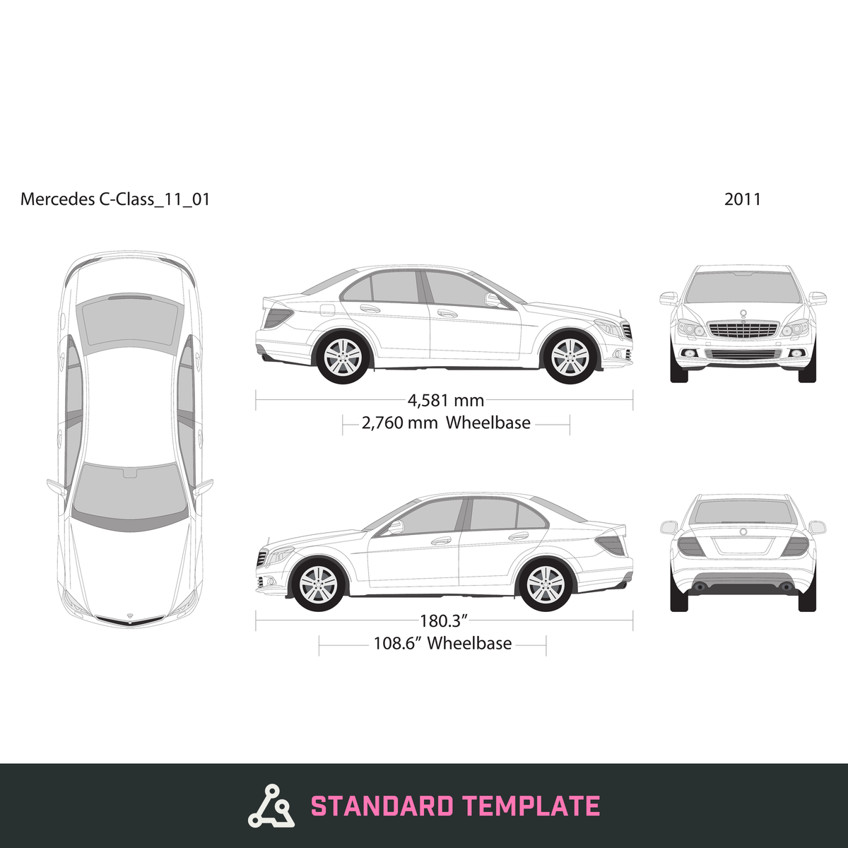 2011 Mercedes C-Class vector wrap template, Design-Ready PDF - GravBase
