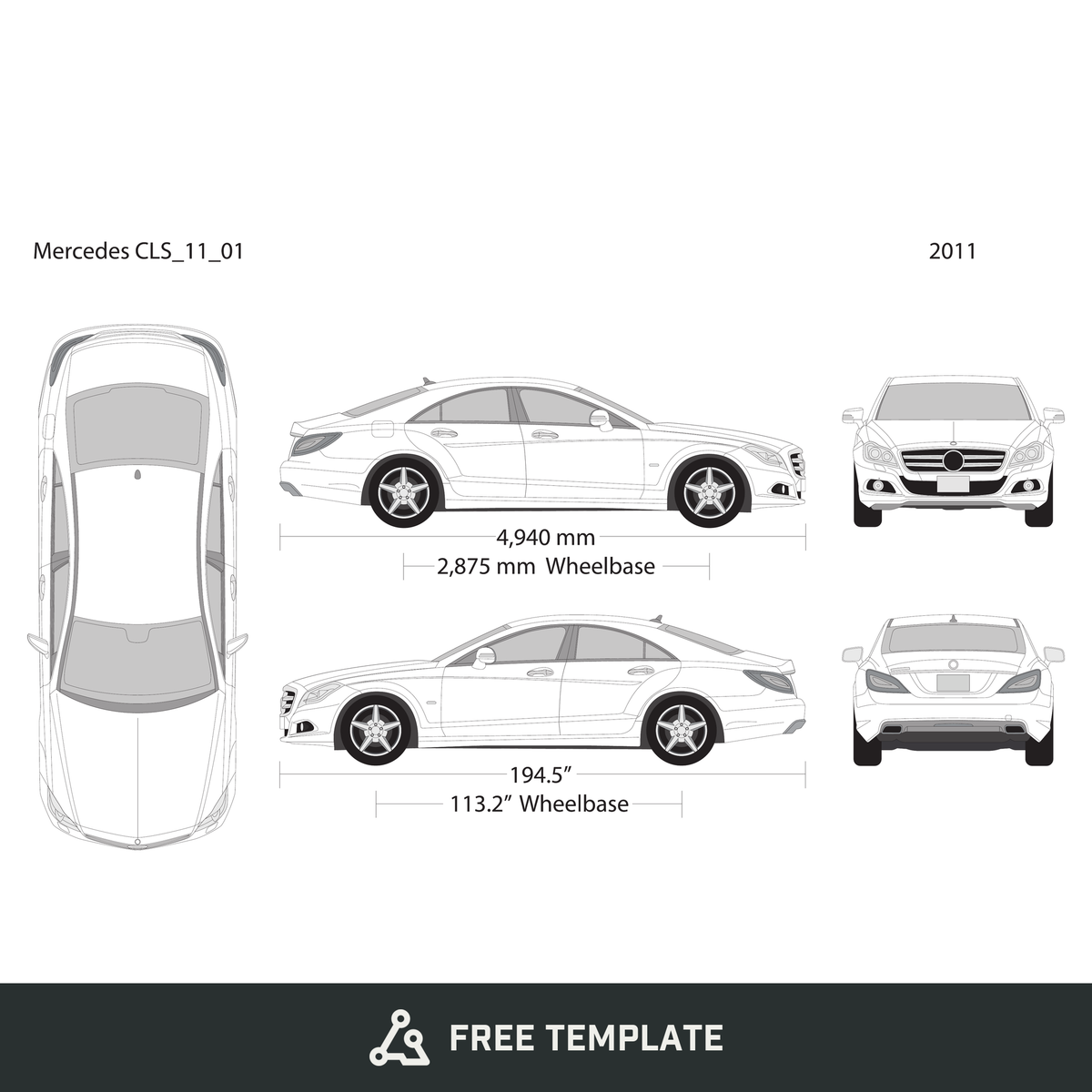 2011 Mercedes CLS free vector vehicle wrap template - GravBase