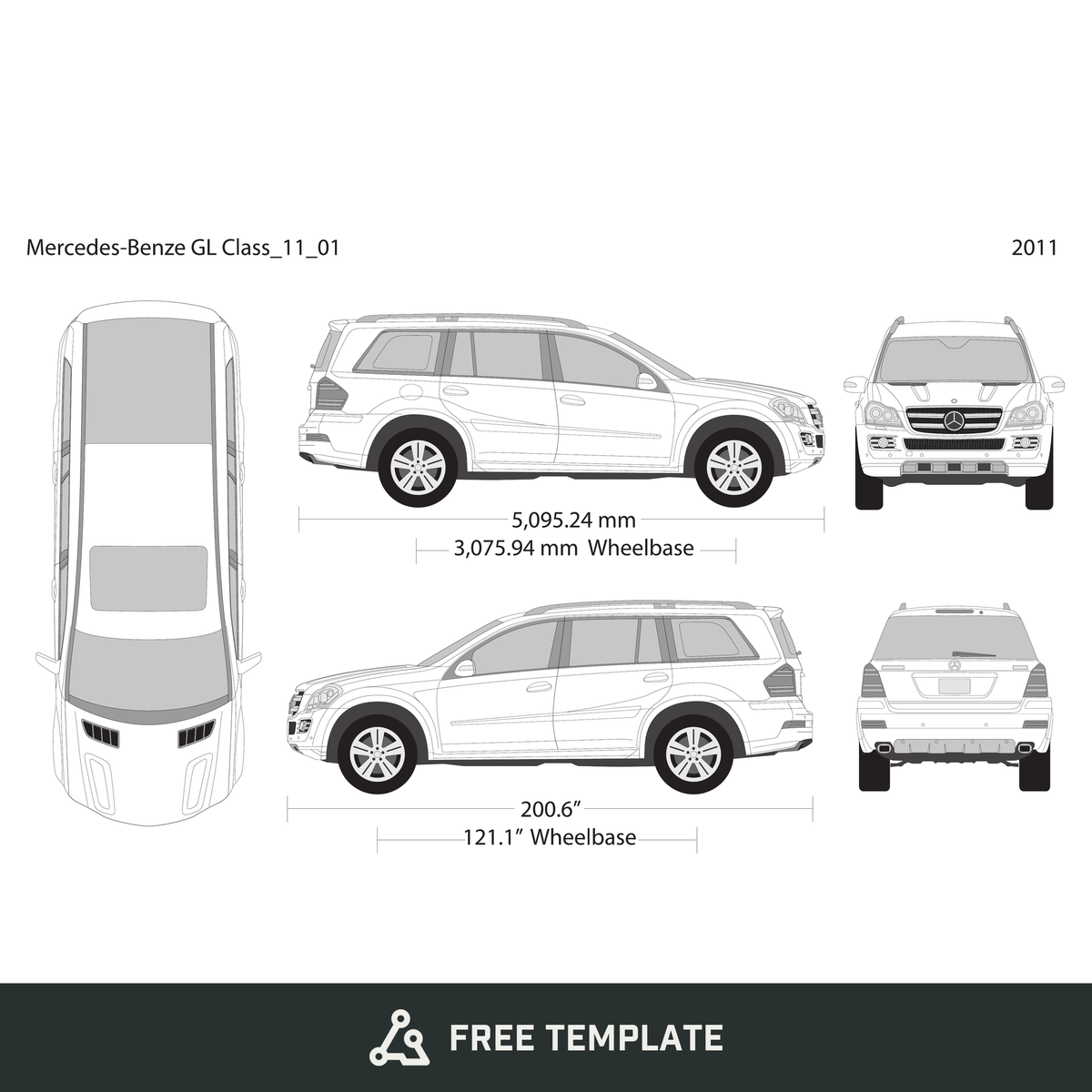 2011 Mercedes Gl-Class free vector vehicle wrap template - GravBase