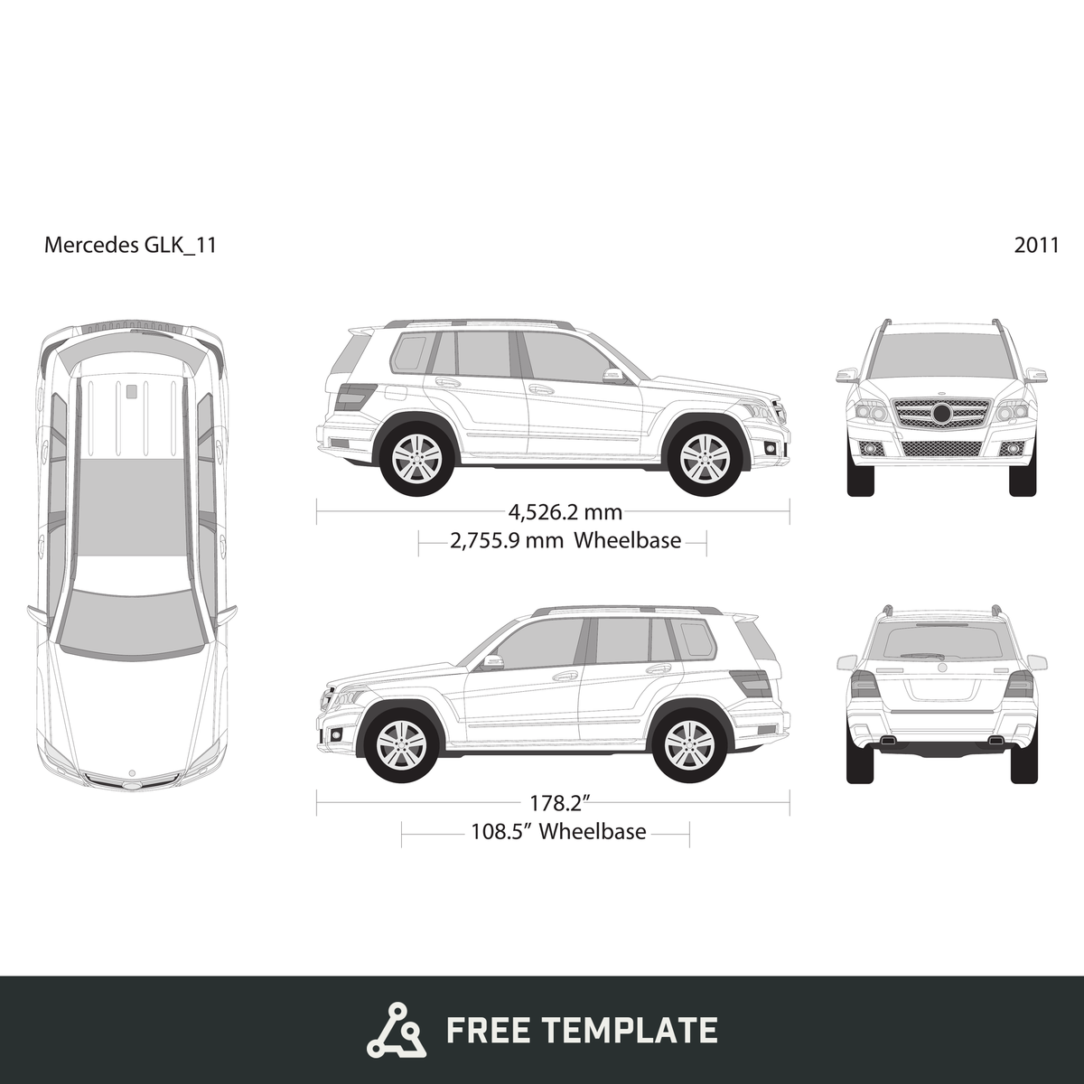 2011 Mercedes GLK free vector vehicle wrap template - GravBase