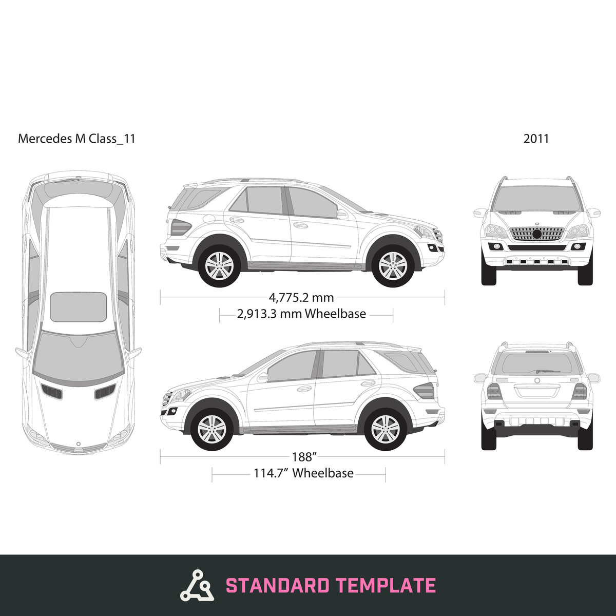 2011 Mercedes M-Class vector wrap template, Design-Ready PDF - GravBase