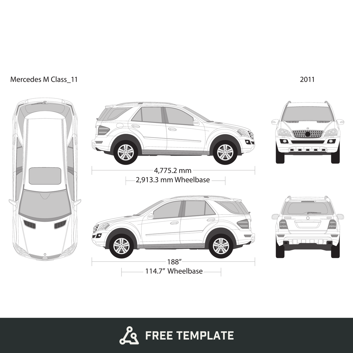 2011 Mercedes M-Class free vector vehicle wrap template - GravBase