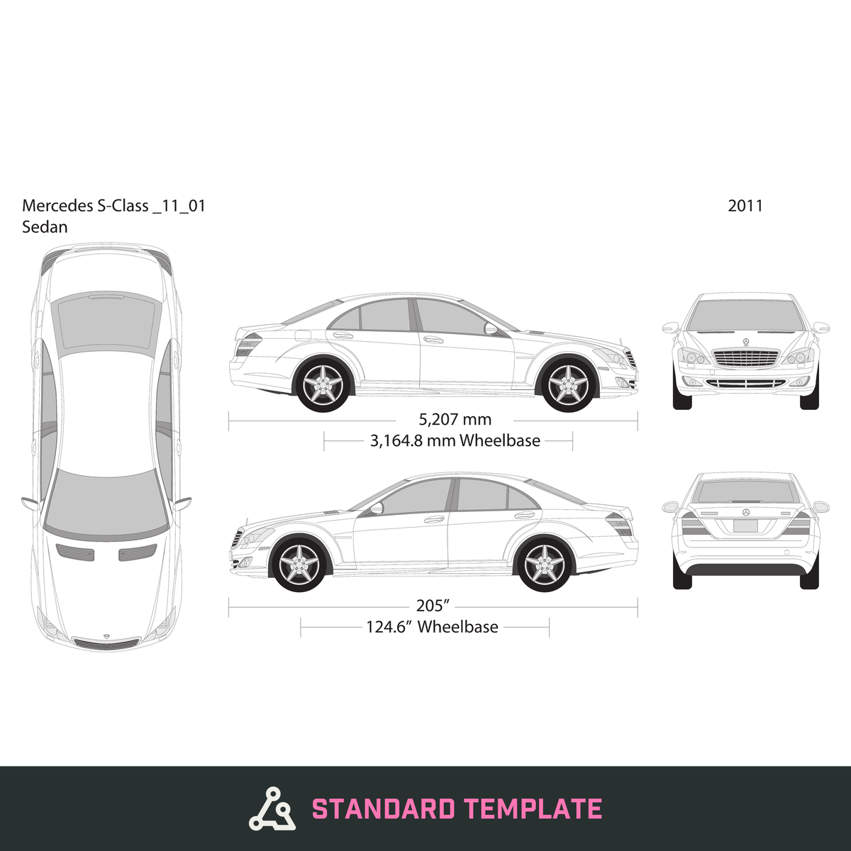 2011 Mercedes S-Class vector wrap template, Design-Ready PDF - GravBase