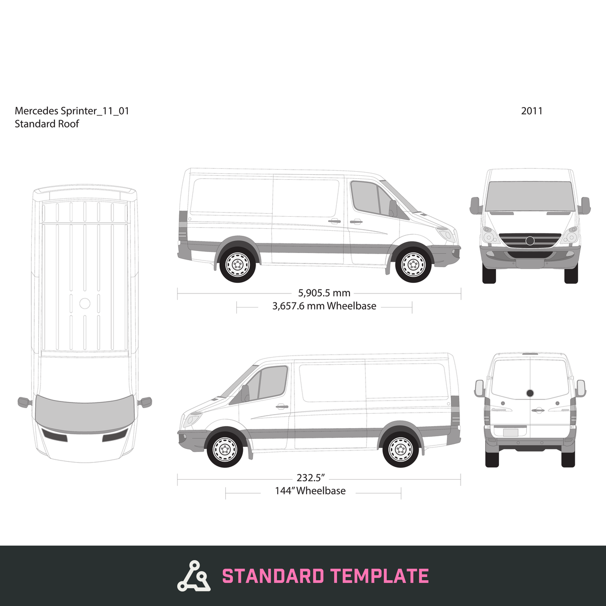 2011 Mercedes Sprinter vector wrap template V01, Design-Ready PDF - GravBase
