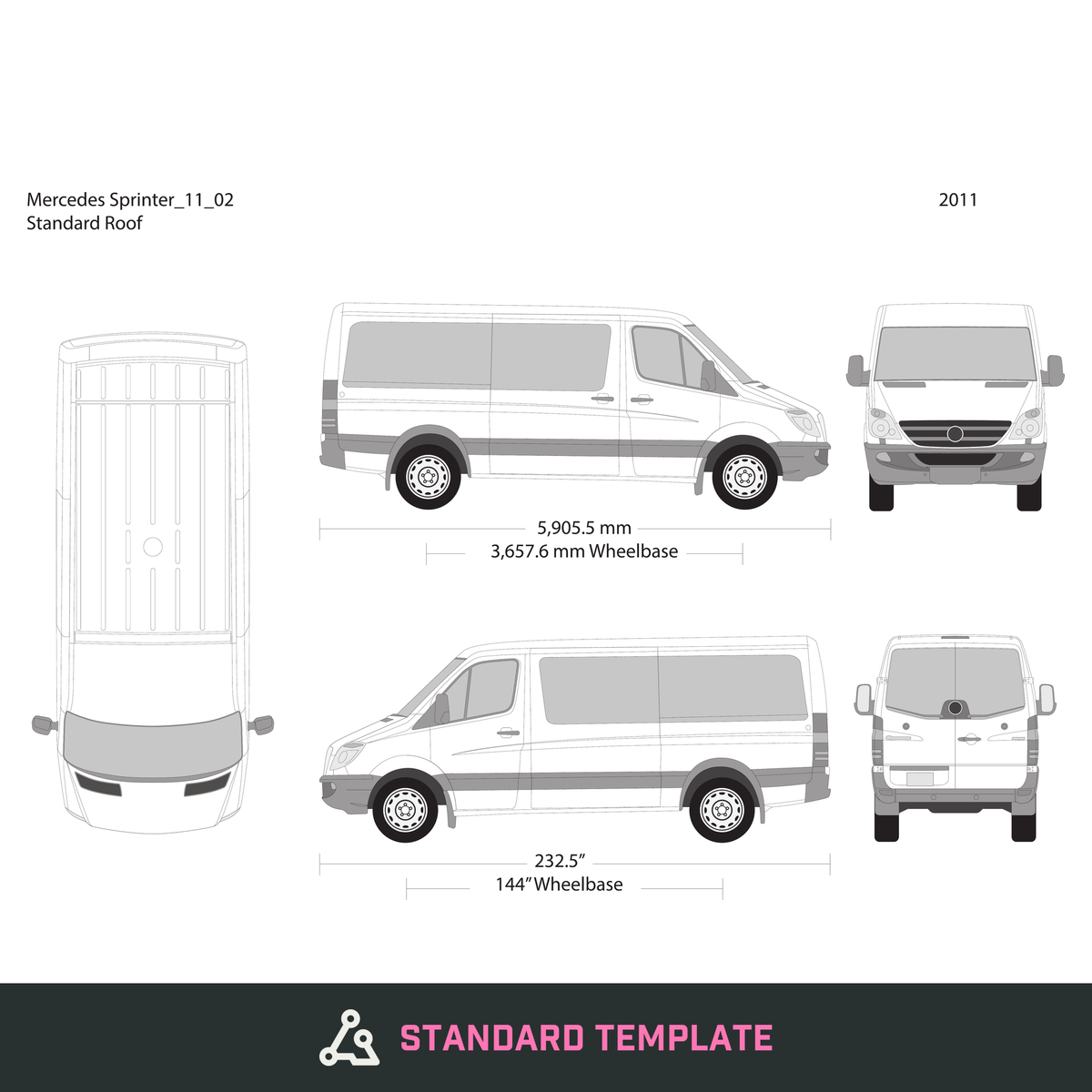 2011 Mercedes Sprinter vector wrap template V02, Design-Ready PDF - GravBase