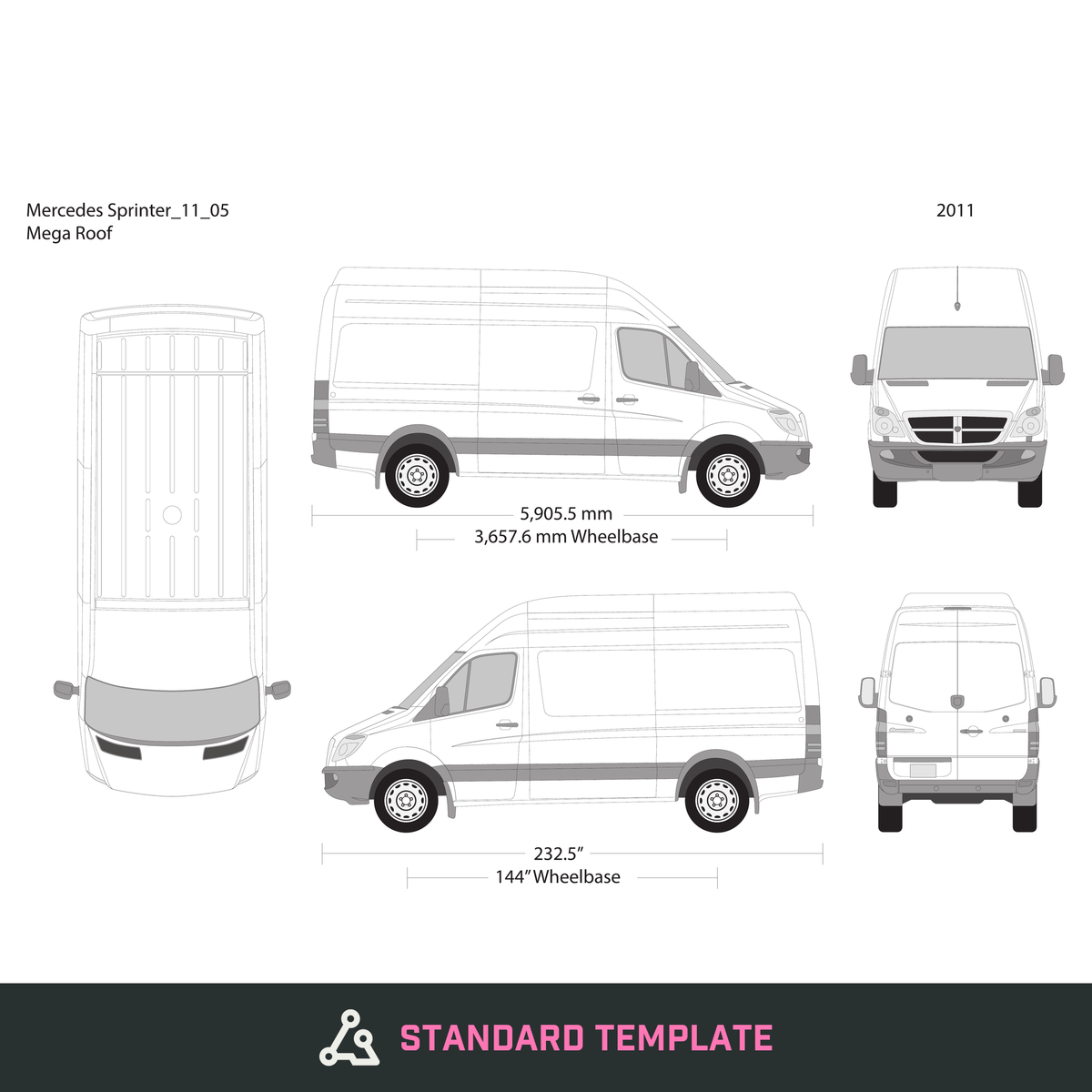 2011 Mercedes Sprinter vector wrap template V05, Design-Ready PDF - GravBase