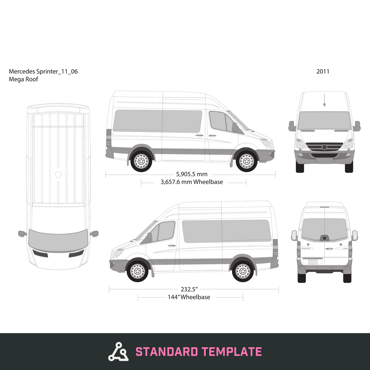 2011 Mercedes Sprinter vector wrap template V06, Design-Ready PDF - GravBase