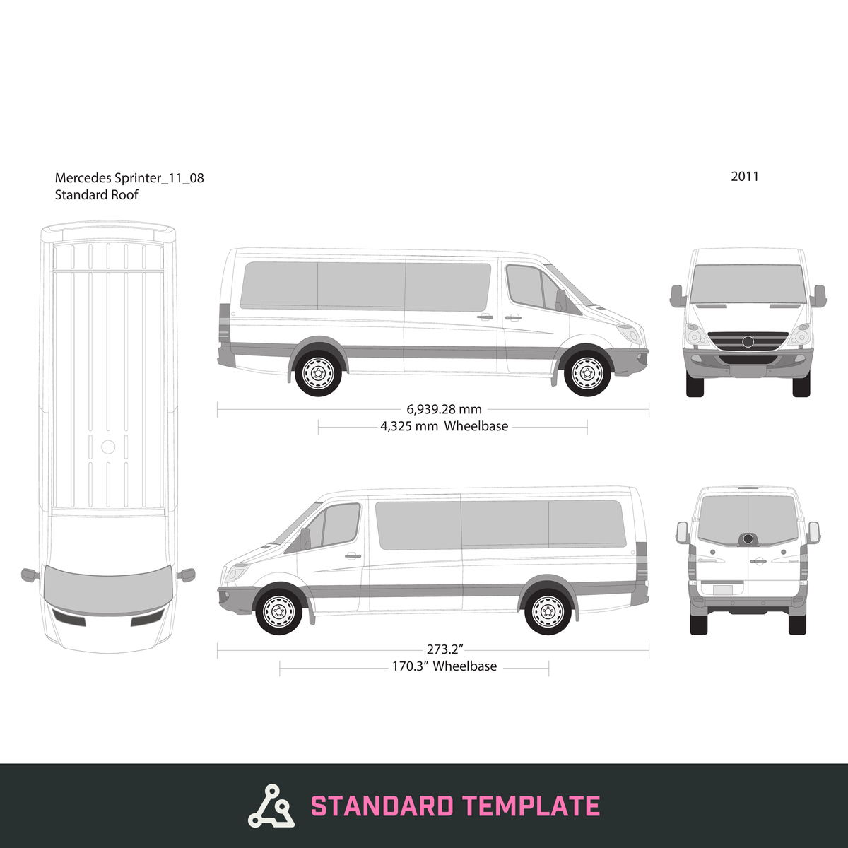 2011 Mercedes Sprinter vector wrap template V08, Design-Ready PDF - GravBase