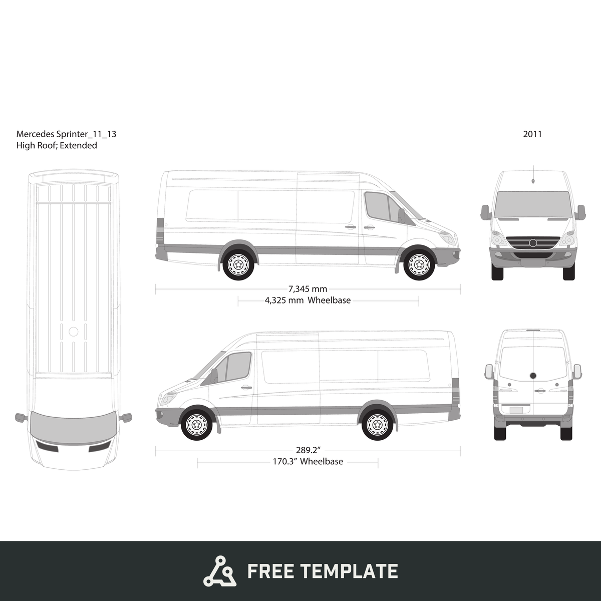 2011 Mercedes Sprinter free vector vehicle wrap template - GravBase