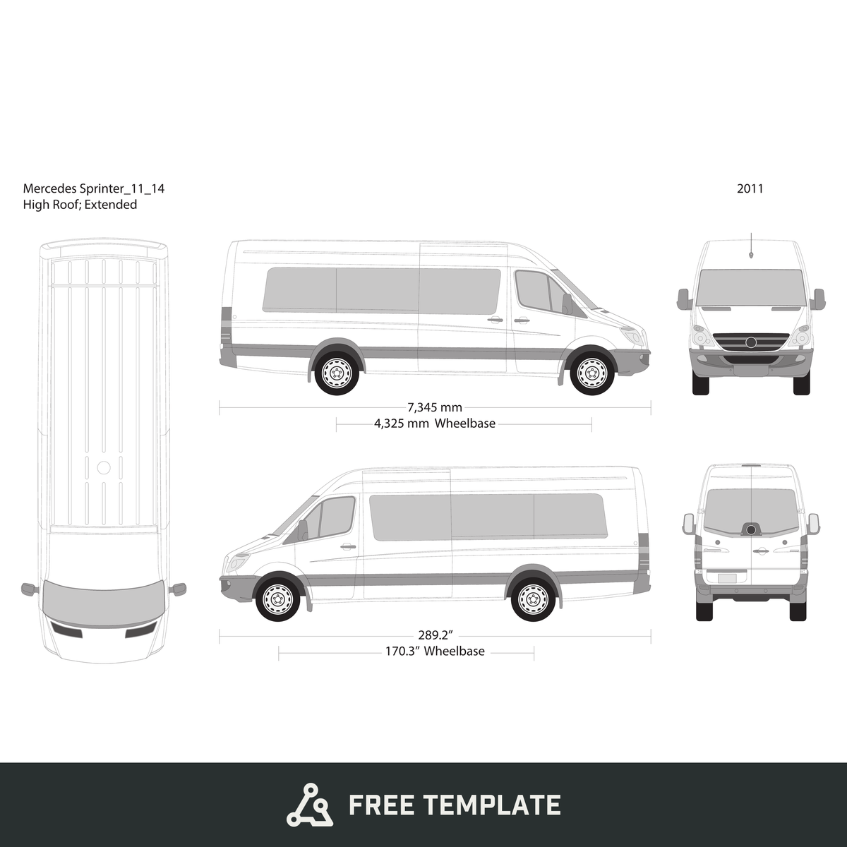 2011 Mercedes Sprinter free vector vehicle wrap template - GravBase