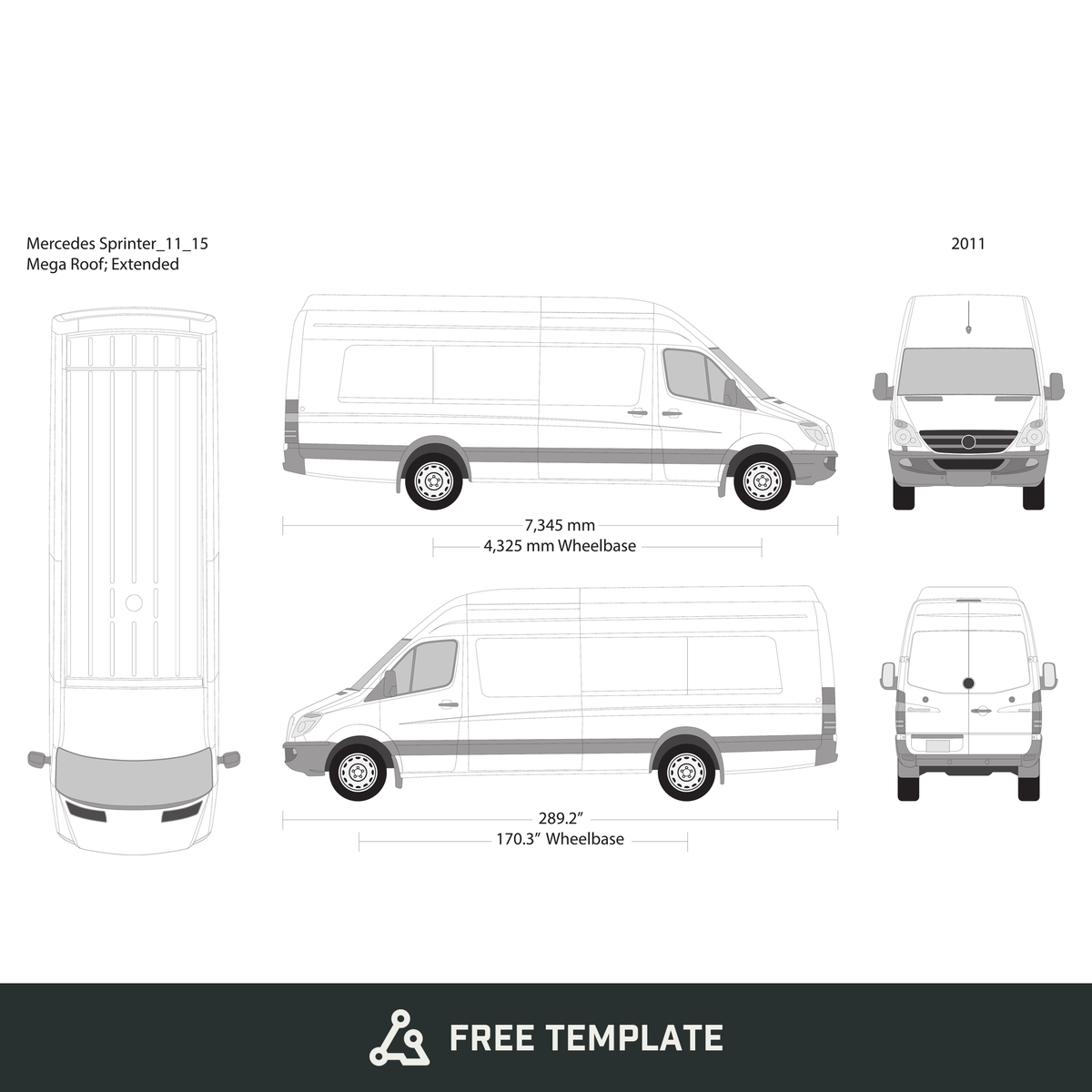 2011 Mercedes Sprinter free vector vehicle wrap template - GravBase