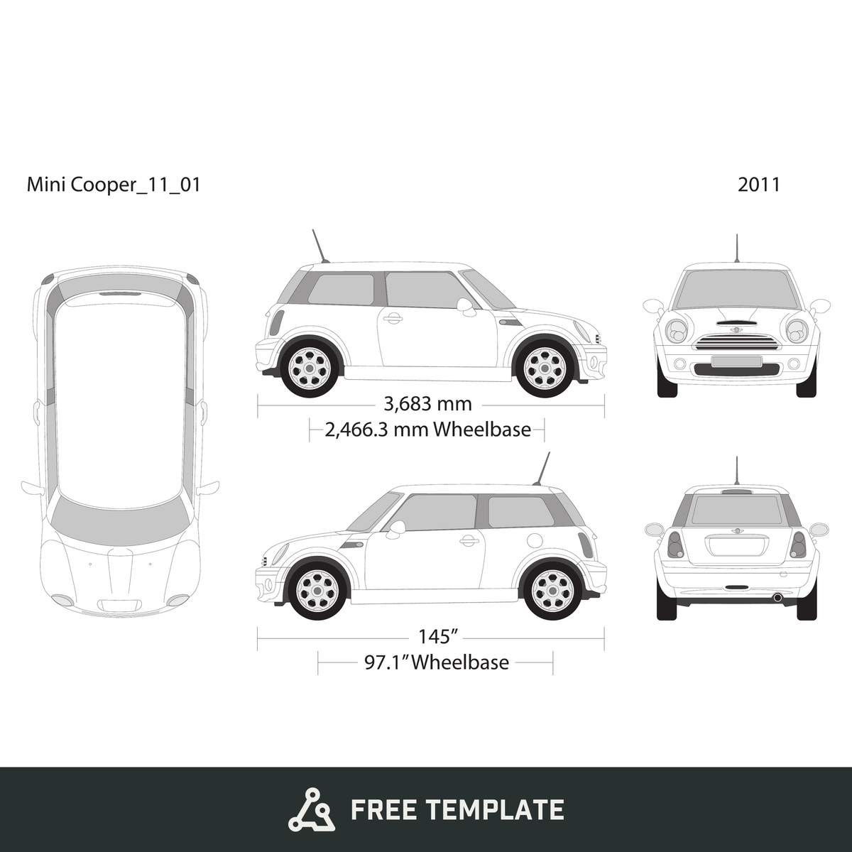 2011 Mini Cooper Mini Hardtop free vector vehicle wrap template - GravBase