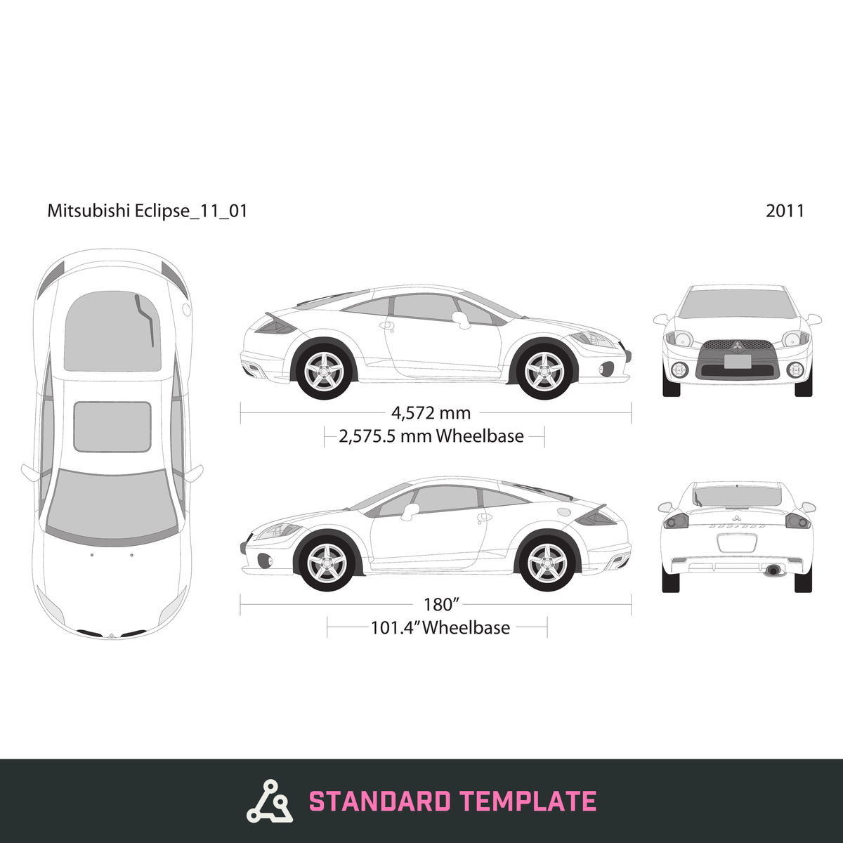 2011 Mitsubishi Eclipse vector wrap template, Design-Ready PDF - GravBase