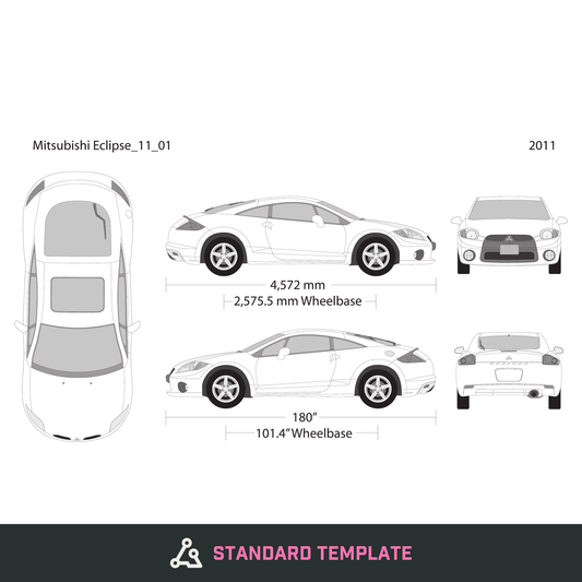 2011 Mitsubishi Eclipse vector wrap template, Design-Ready PDF - GravBase