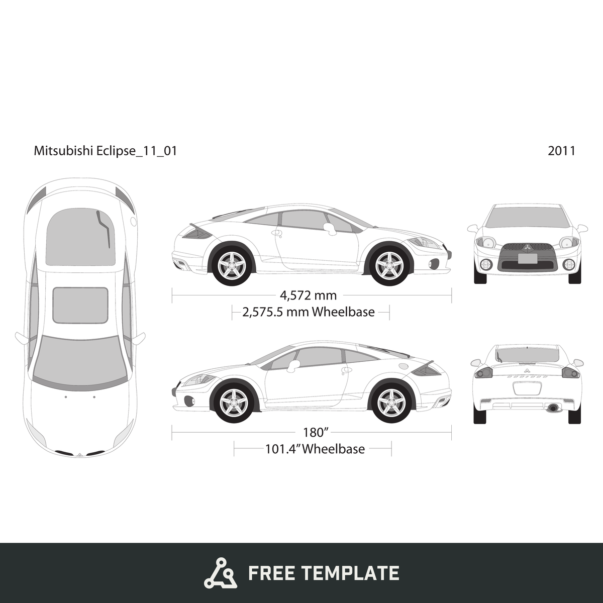 2011 Mitsubishi Eclipse free vector vehicle wrap template - GravBase