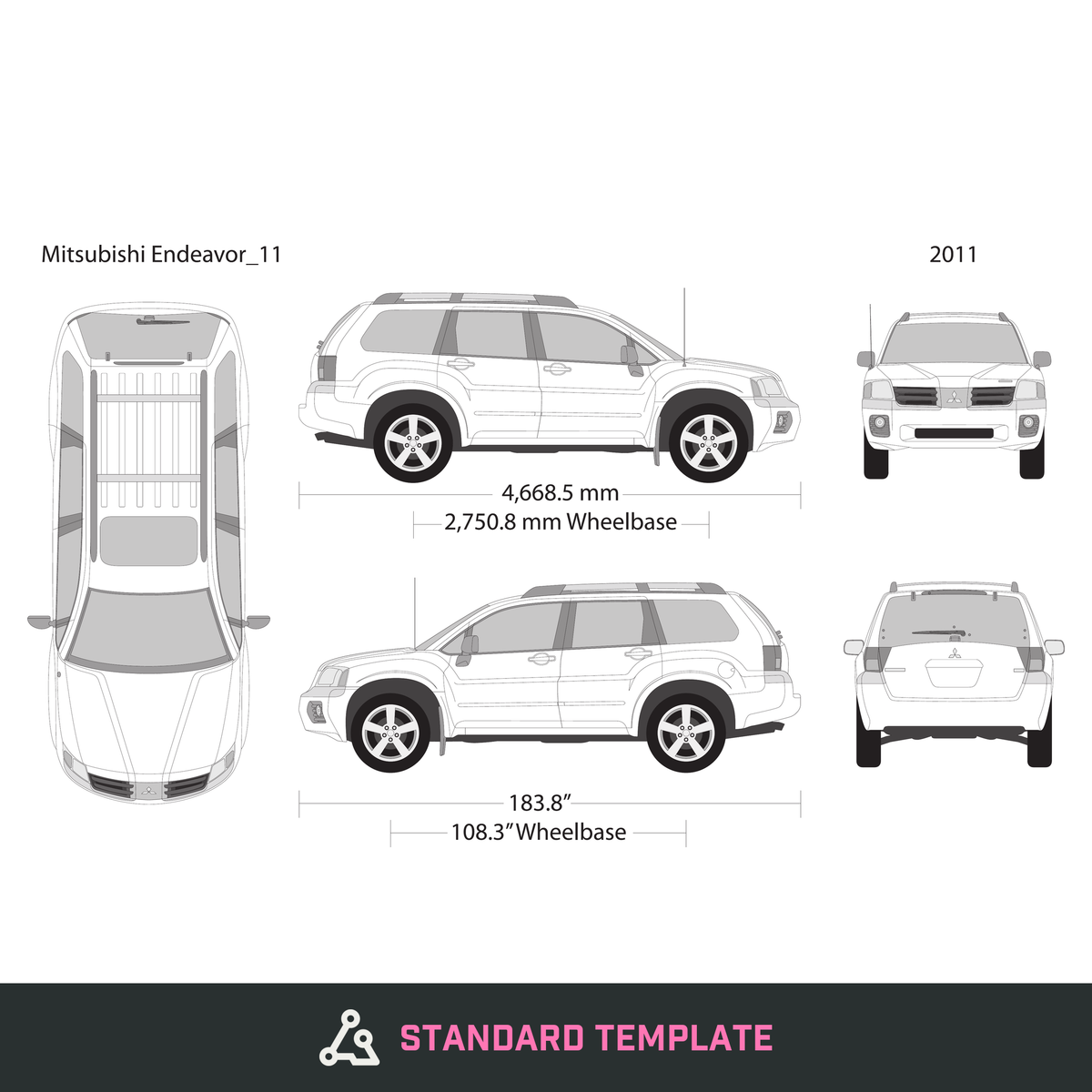 2011 Mitsubishi Endeavor vector wrap template, Design-Ready PDF - GravBase