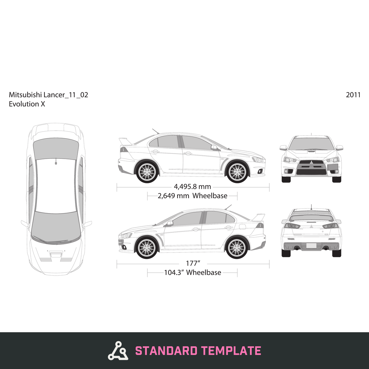 2011 Mitsubishi Lancer vector wrap template, Design-Ready PDF - GravBase