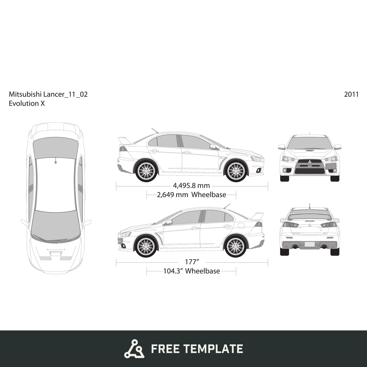 2011 Mitsubishi Lancer free vector vehicle wrap template - GravBase