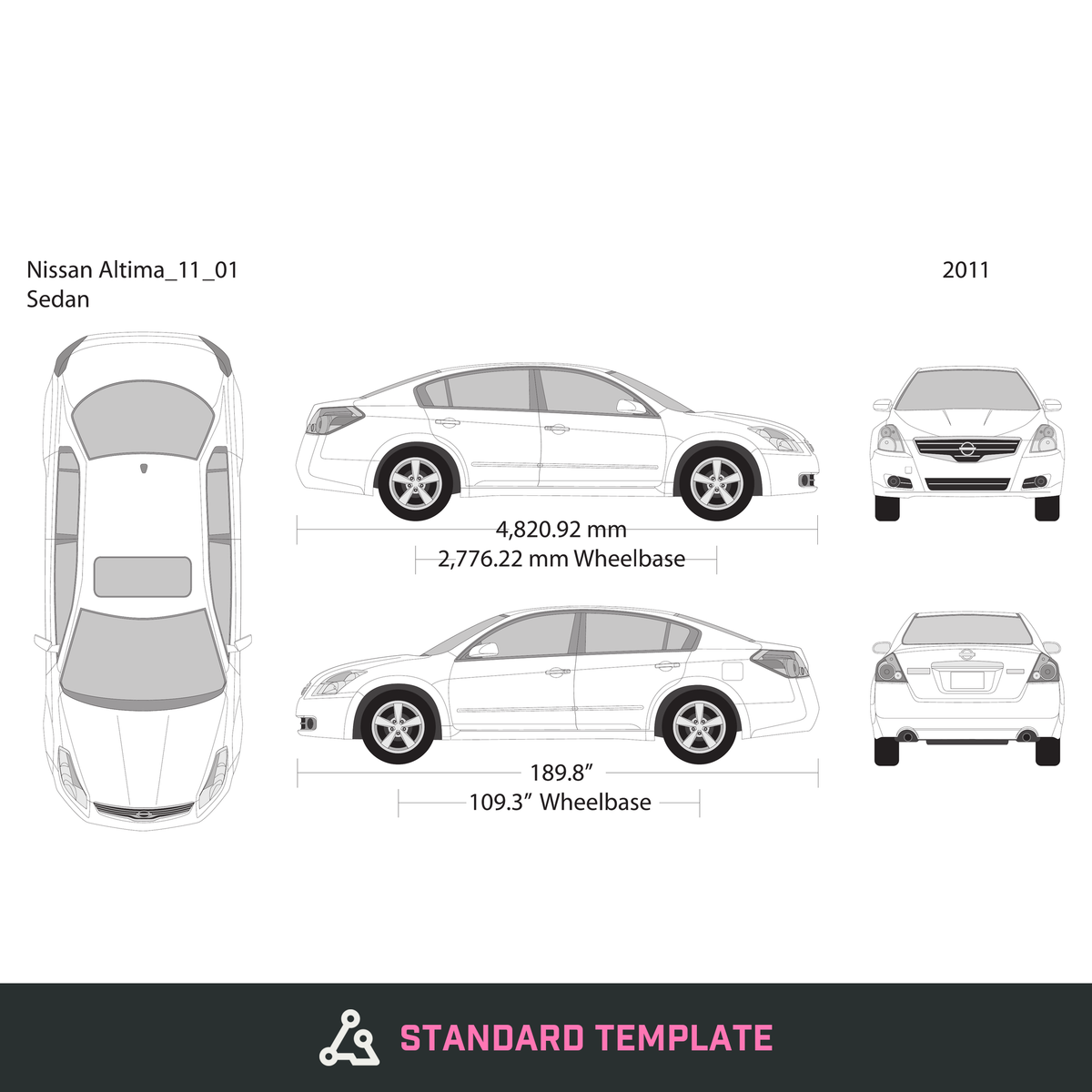 2011 Nissan Altima vector wrap template, Design-Ready PDF - GravBase