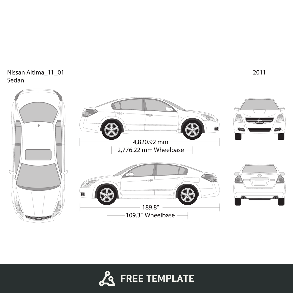 2011 Nissan Altima free vector vehicle wrap template - GravBase