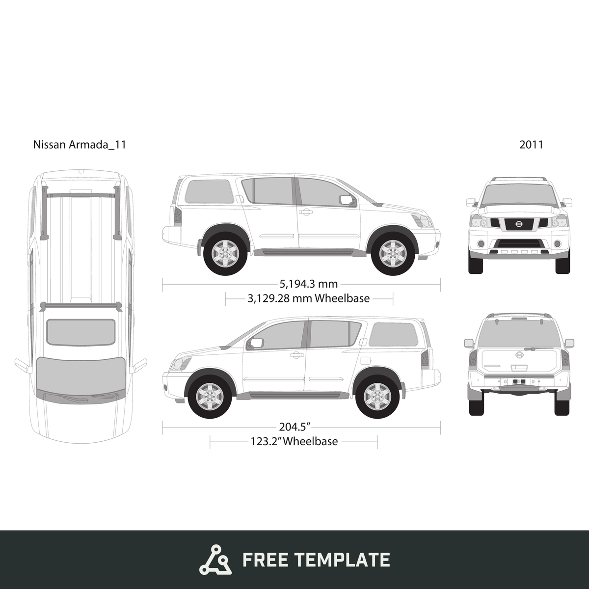 2011 Nissan Armada free vector vehicle wrap template - GravBase