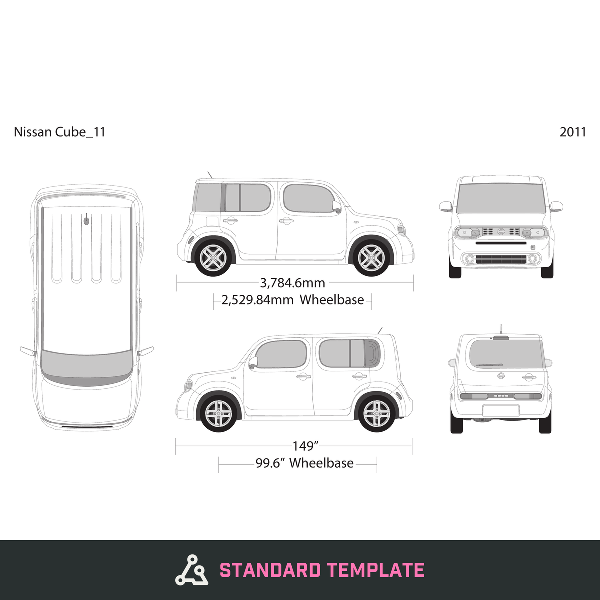2011 Nissan Cube vector wrap template V01, Design-Ready PDF - GravBase