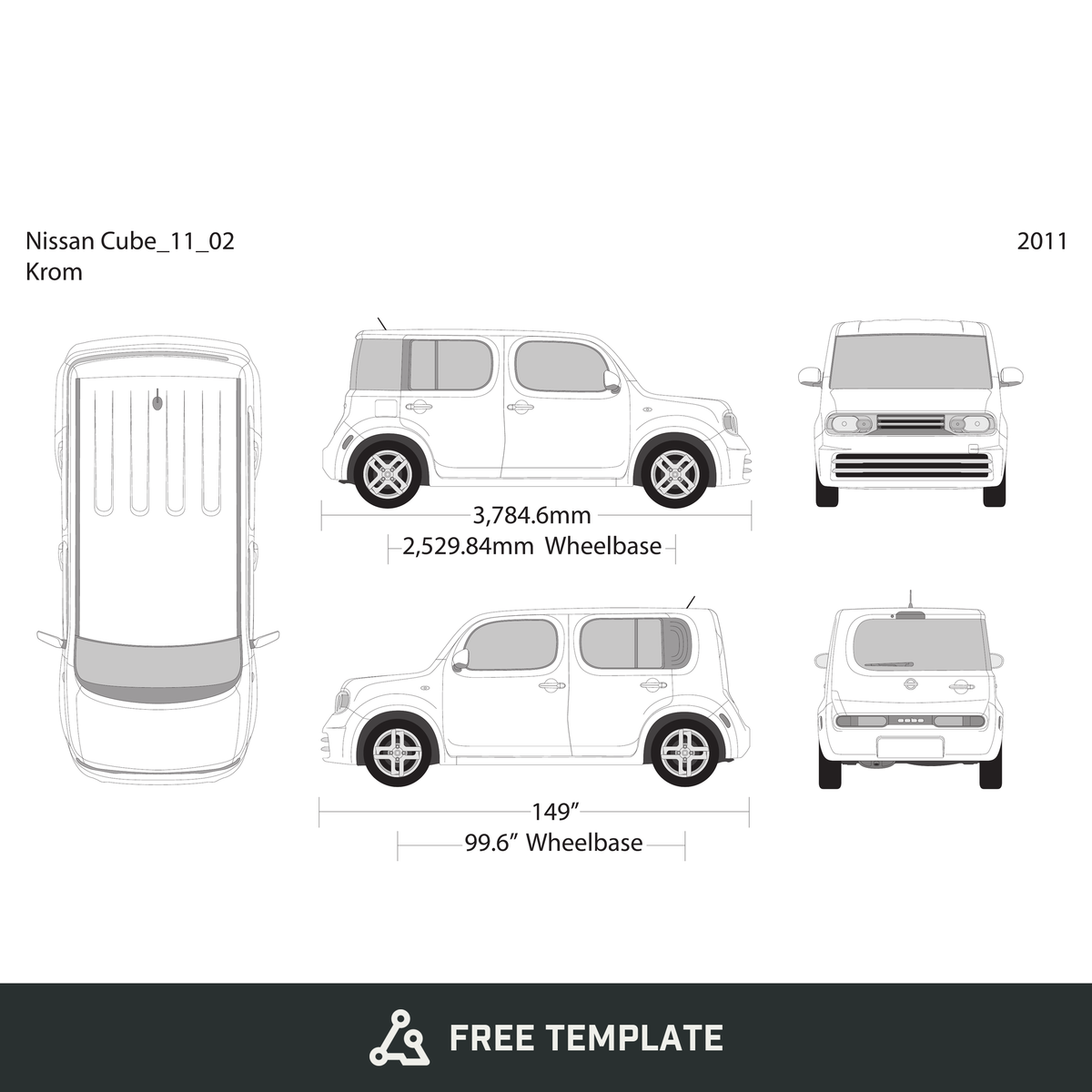 2011 Nissan Cube free vector vehicle wrap template - GravBase