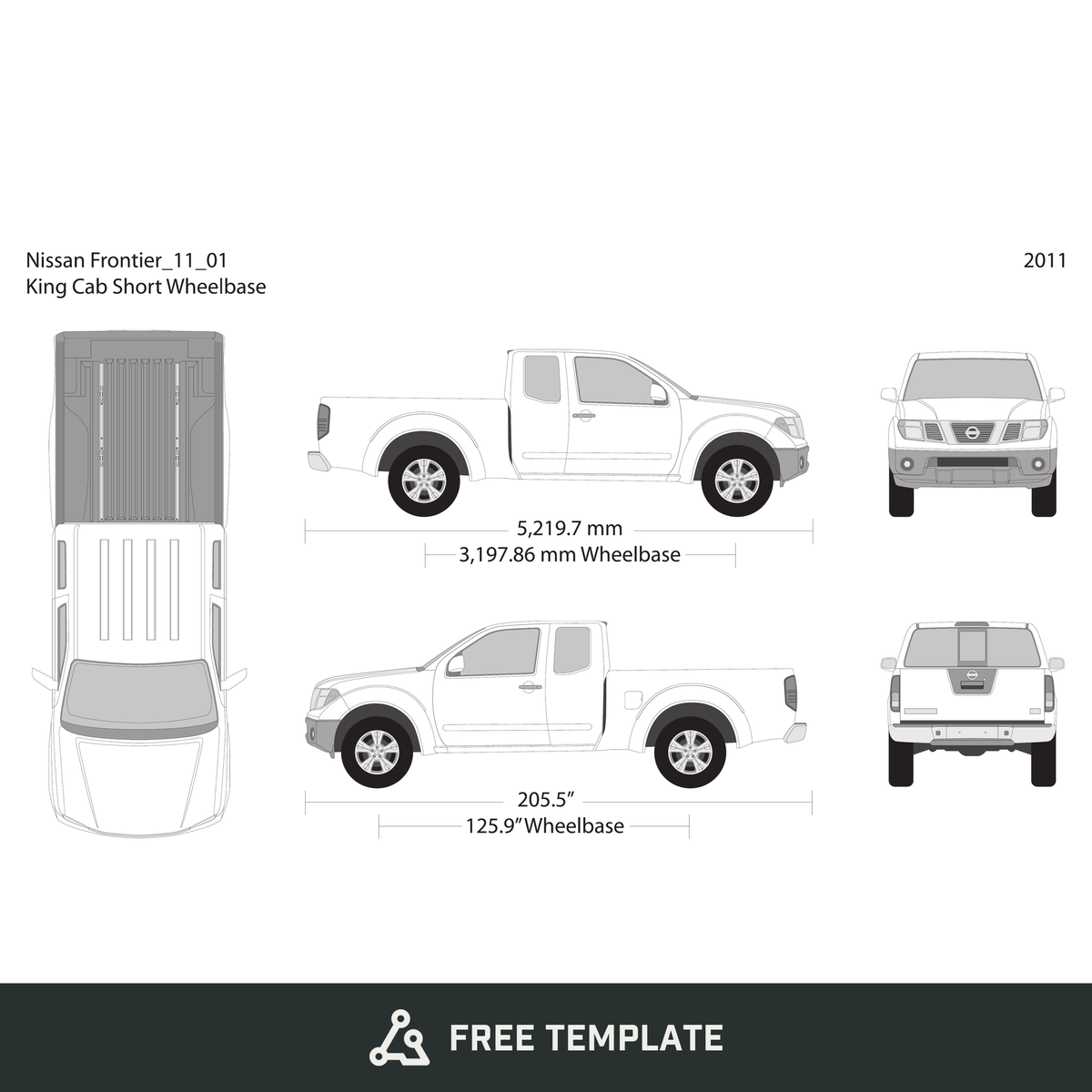 2011 Nissan Frontier front view free vector vehicle wrap template - GravBase