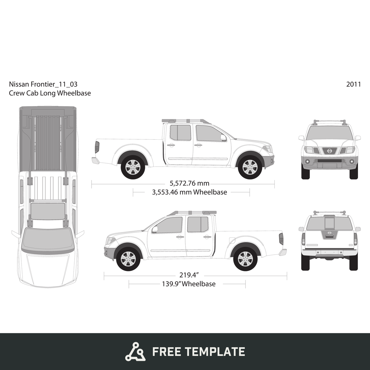 2011 Nissan Frontier front view free vector vehicle wrap template - GravBase