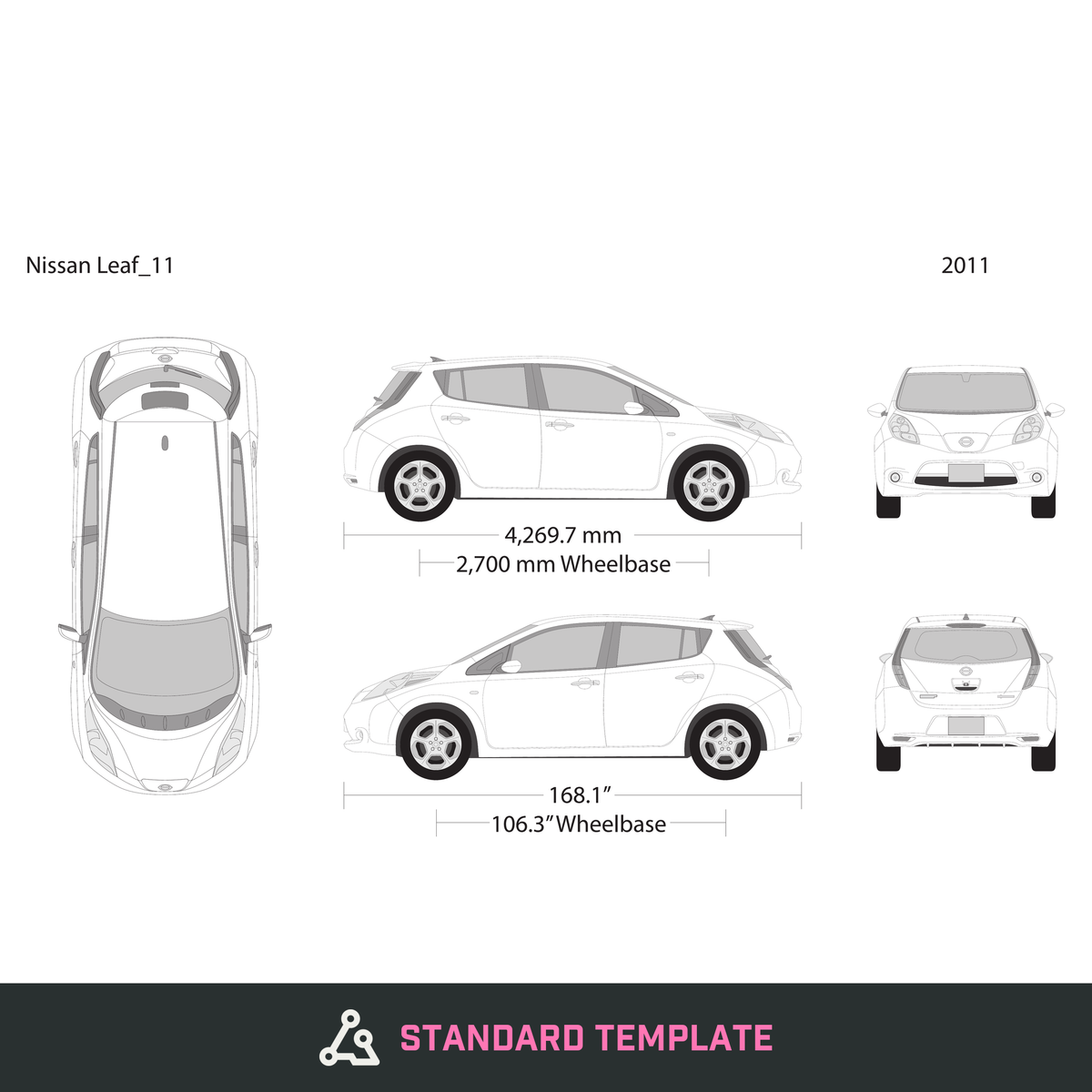 2011 Nissan Leaf vector wrap template, Design-Ready PDF - GravBase