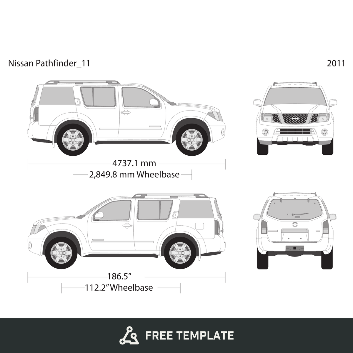 2011 Nissan Pathfinder free vector vehicle wrap template - GravBase