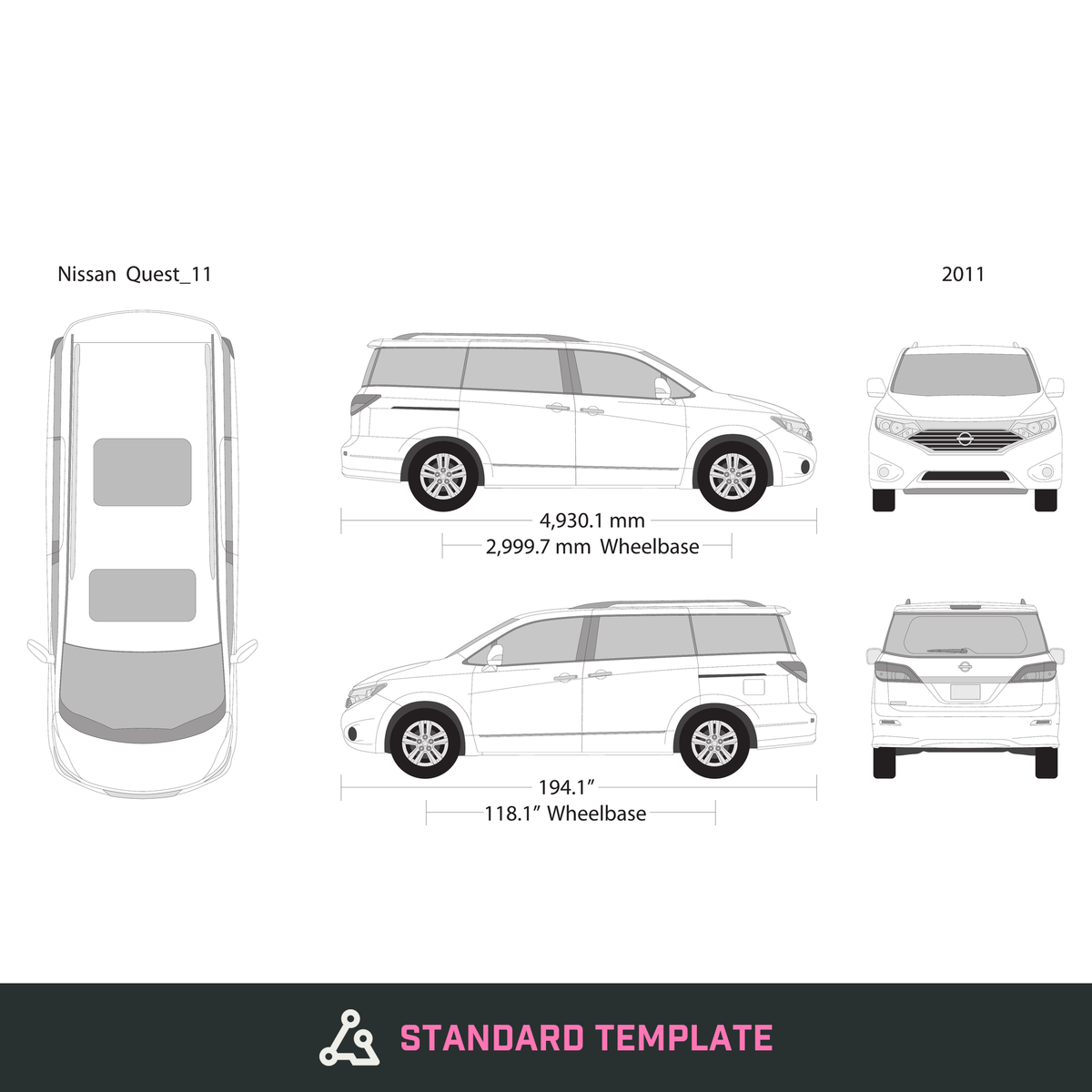 2011 Nissan Quest vector wrap template, Design-Ready PDF - GravBase
