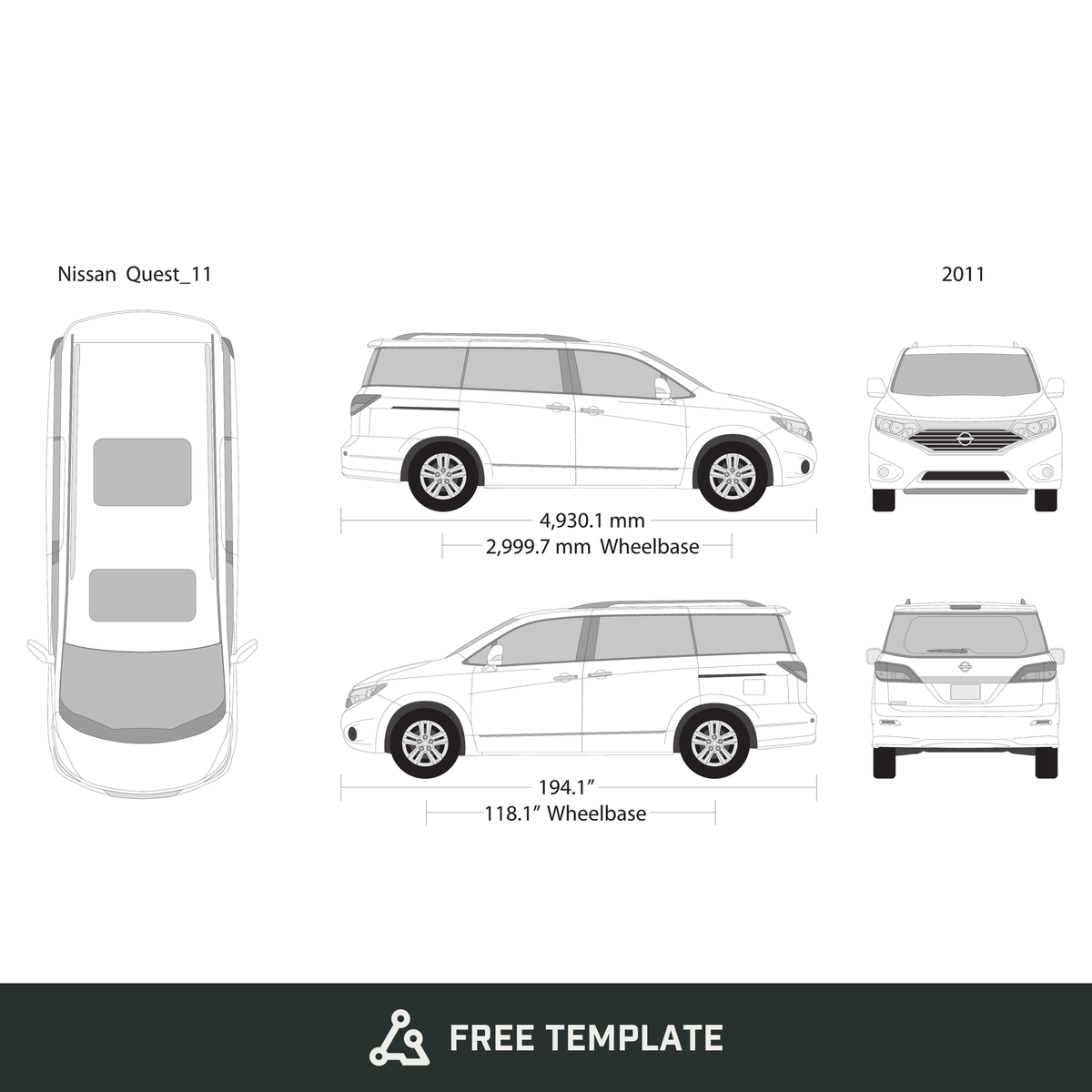 2011 Nissan Quest free vector vehicle wrap template - GravBase