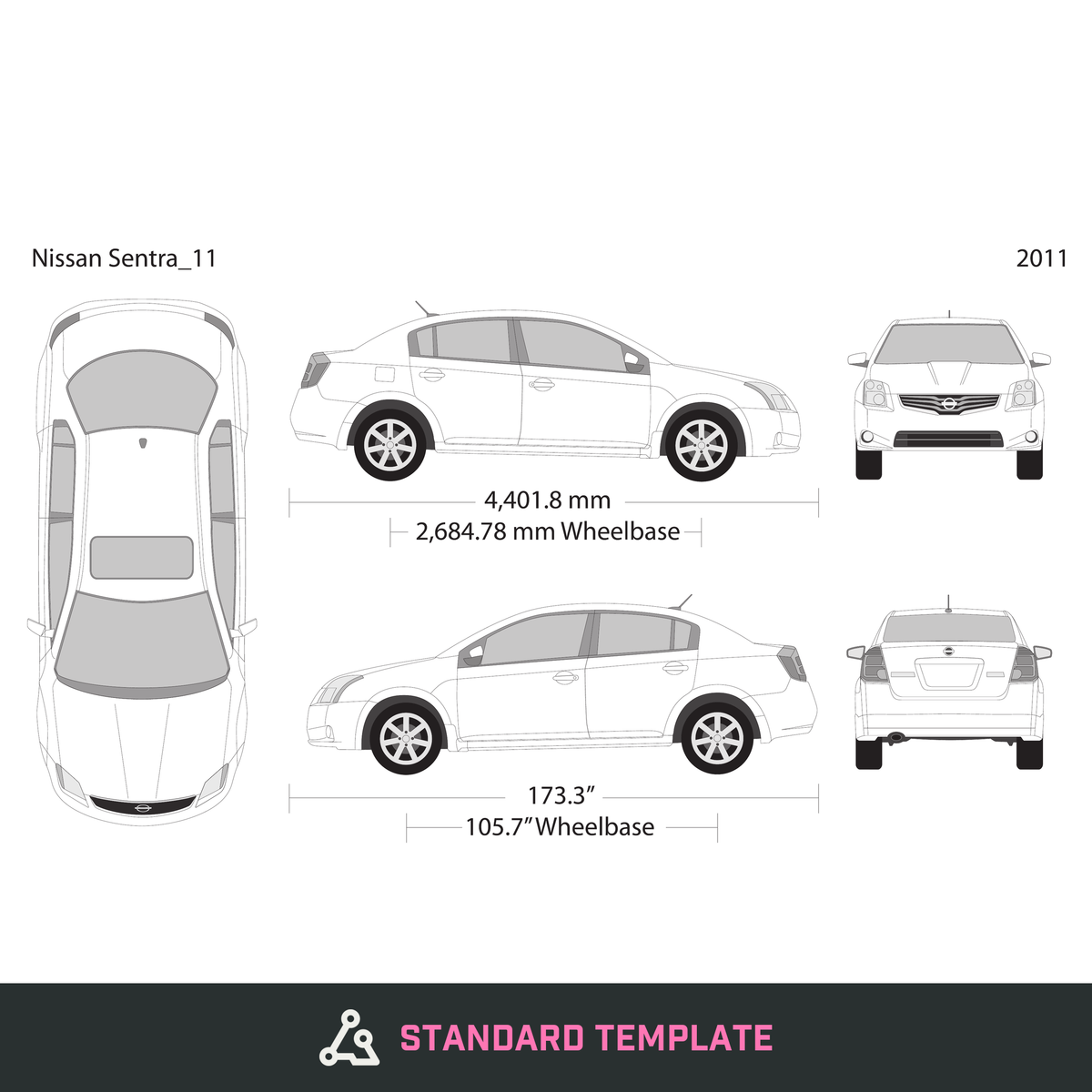 2011 Nissan Sentra vector wrap template, Design-Ready PDF - GravBase