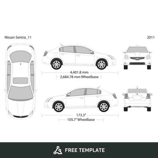 2011 Nissan Sentra free vector vehicle wrap template - GravBase