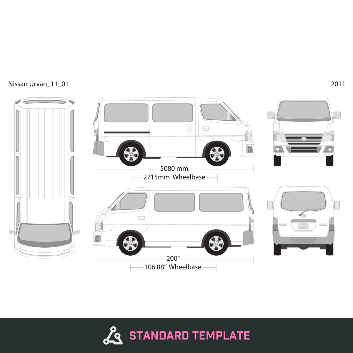 2011 Nissan Urvan vector wrap template V01, Design-Ready PDF - GravBase