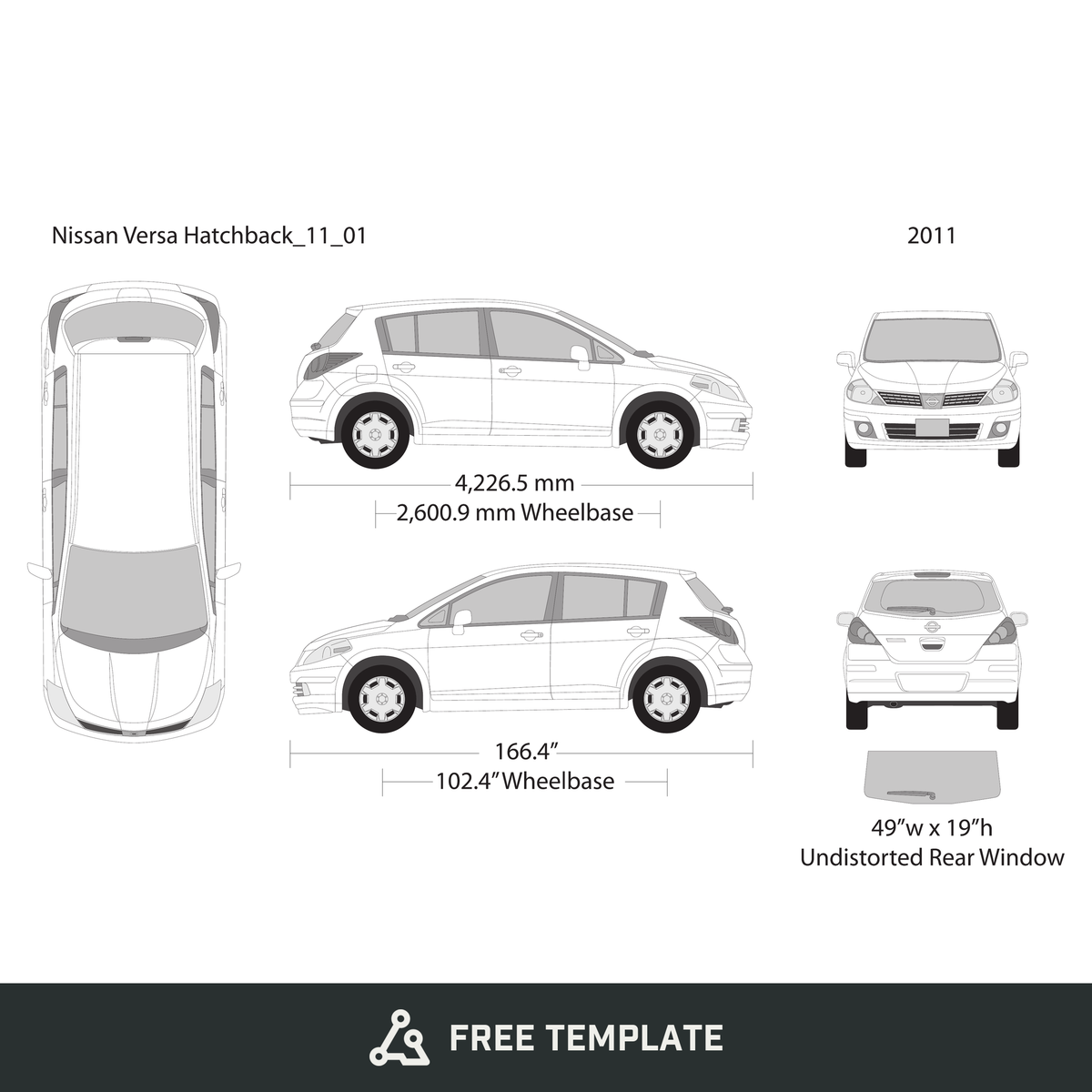 2011 Nissan Versa Hatchback free vector vehicle wrap template - GravBase