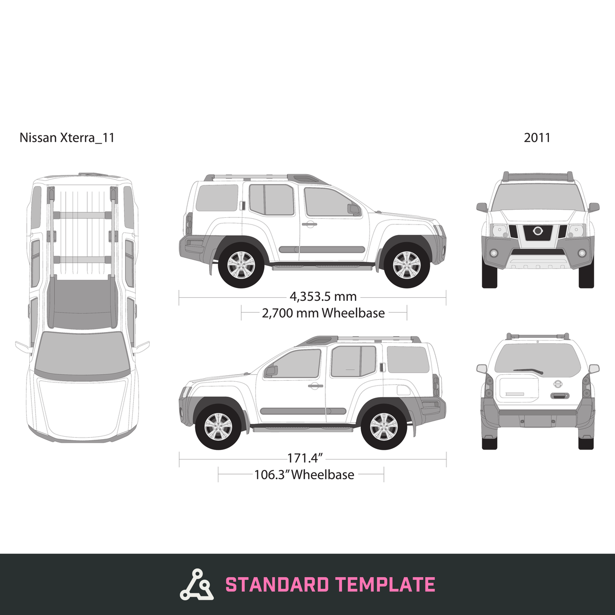 2011 Nissan Xterra vector wrap template, Design-Ready PDF - GravBase