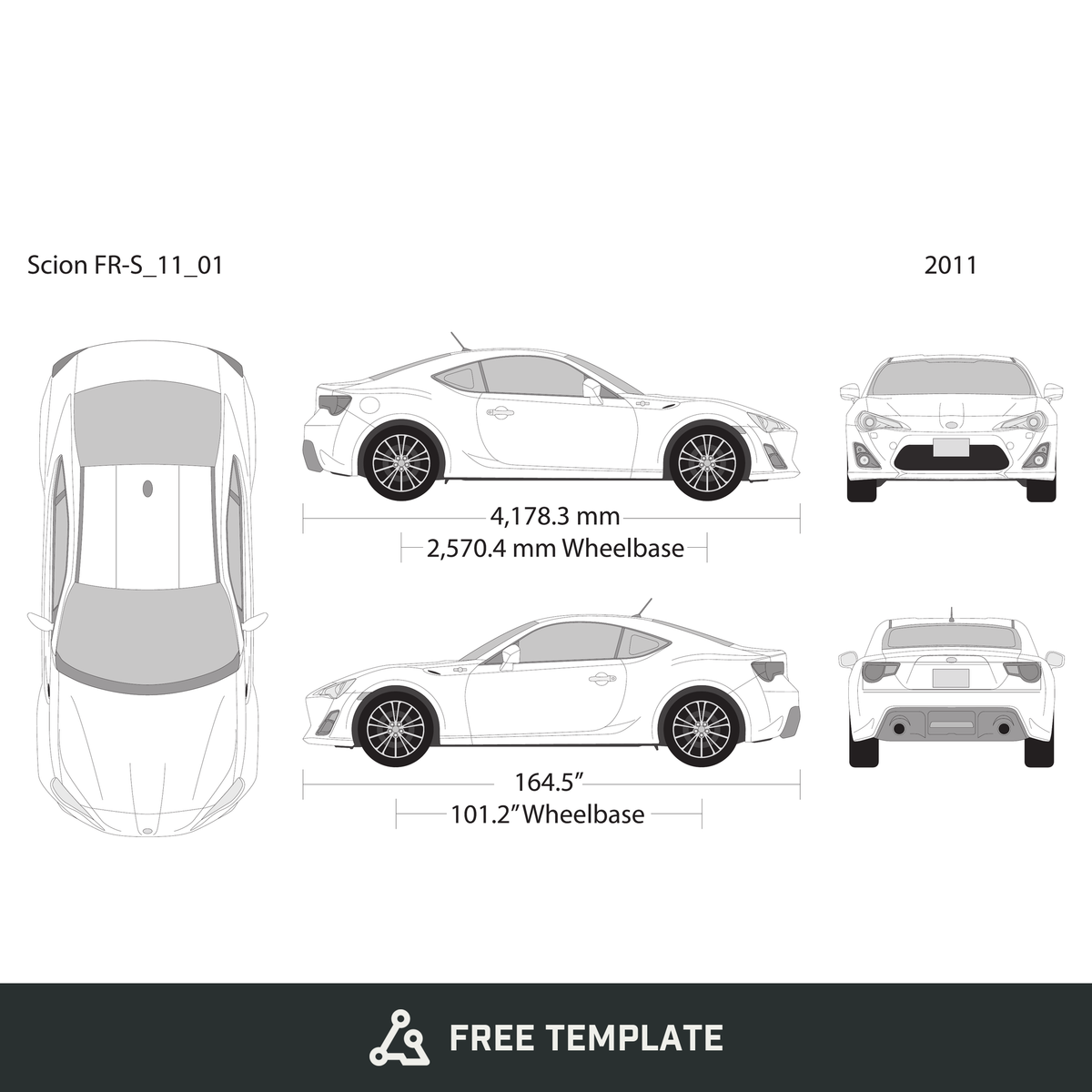 2011 Scion FR-S free vector vehicle wrap template - GravBase
