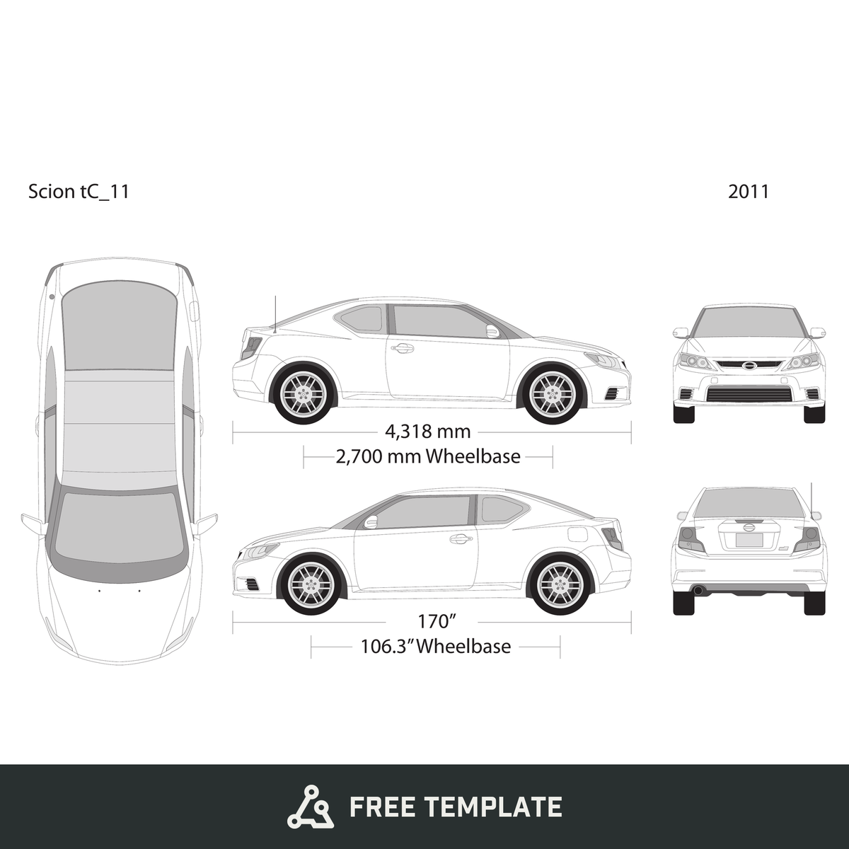 2011 Scion Tc free vector vehicle wrap template - GravBase