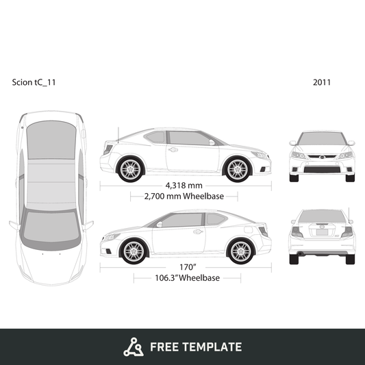 2011 Scion Tc free vector vehicle wrap template - GravBase