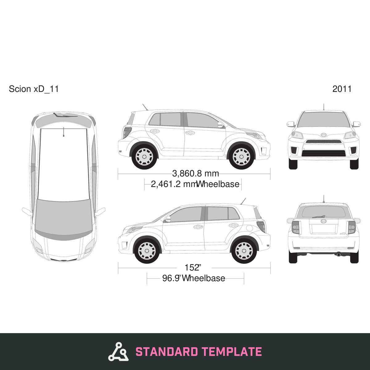 2011 Scion Xd vector wrap template, Design-Ready PDF - GravBase