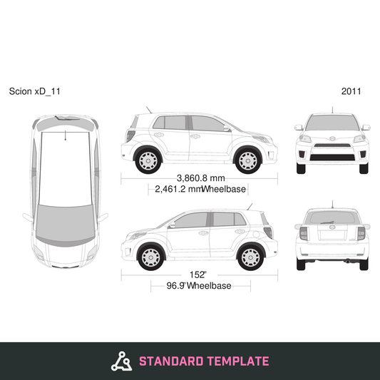 2011 Scion Xd vector wrap template, Design-Ready PDF - GravBase