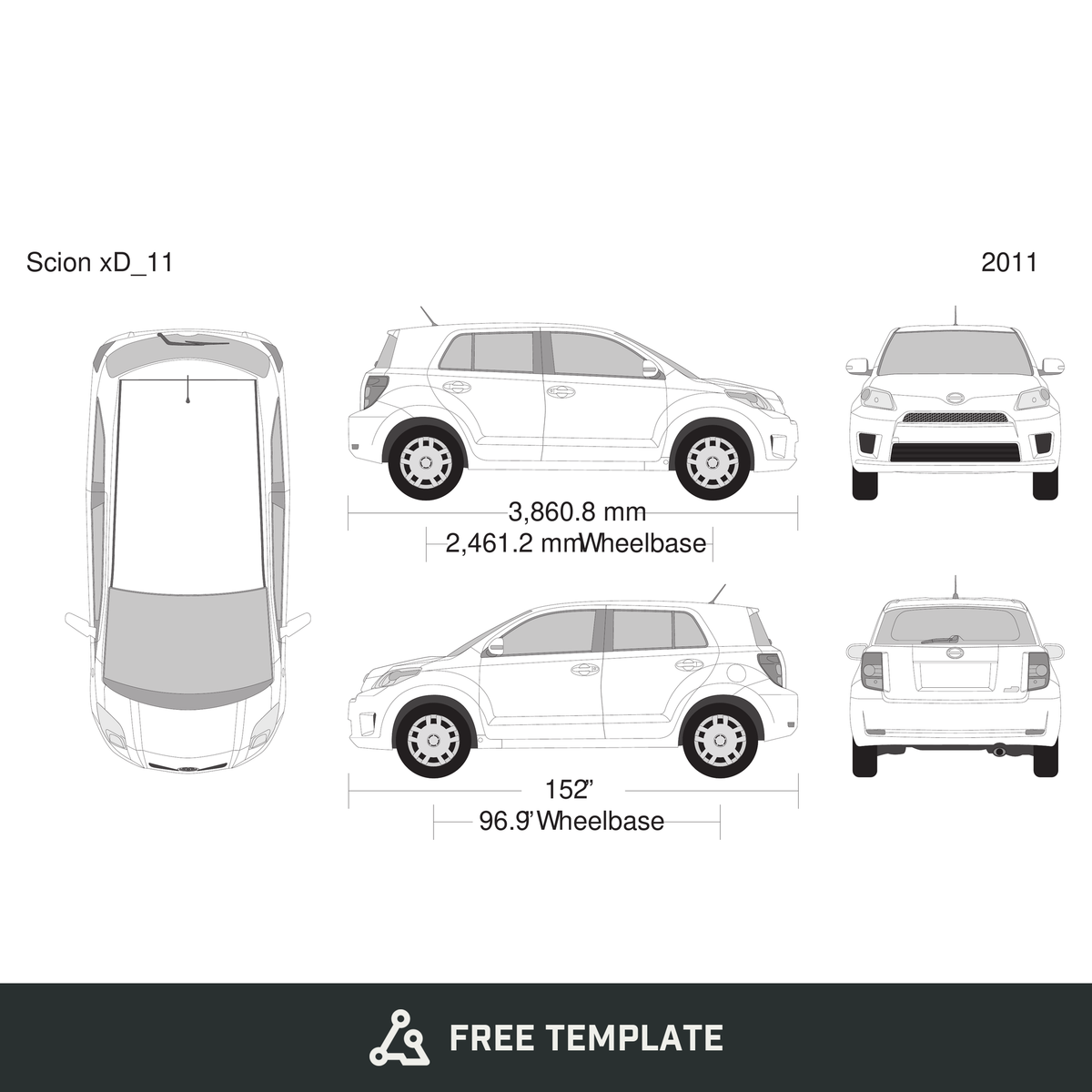 2011 Scion Xd free vector vehicle wrap template - GravBase