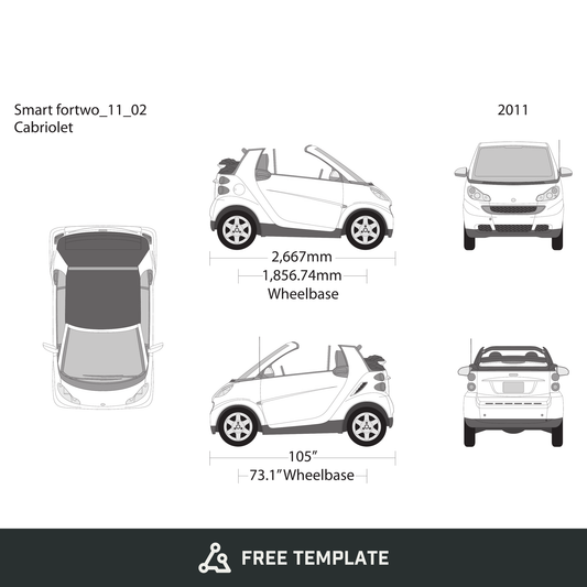 2011 Smart Fortwo Cabriolet free vector vehicle wrap template - GravBase
