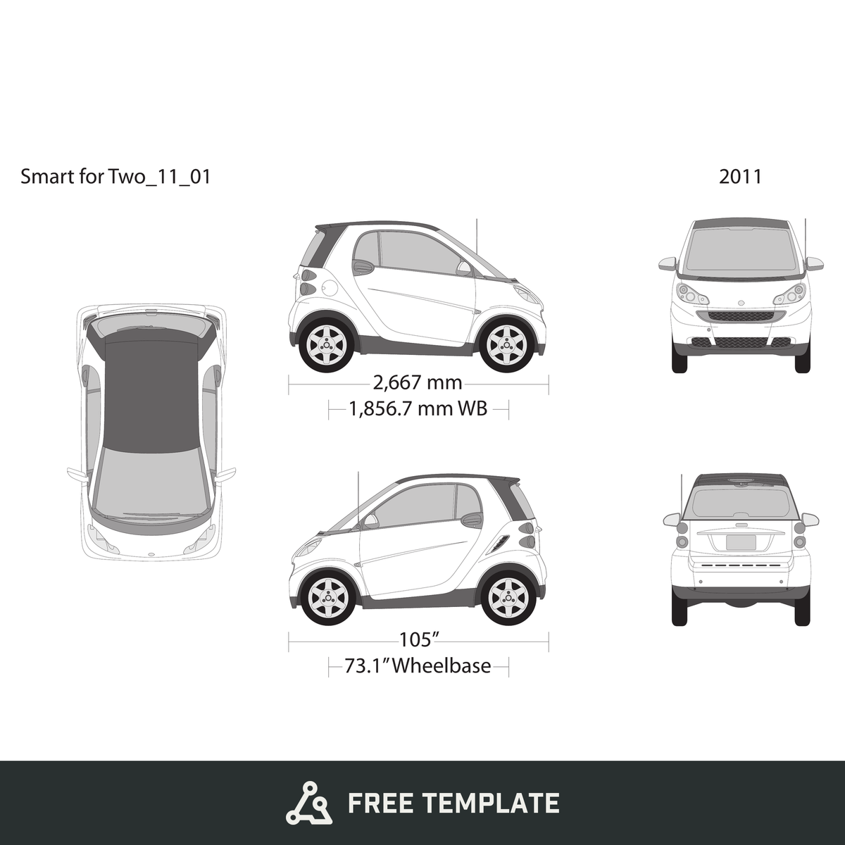 2011 Smart Fortwo free vector vehicle wrap template - GravBase