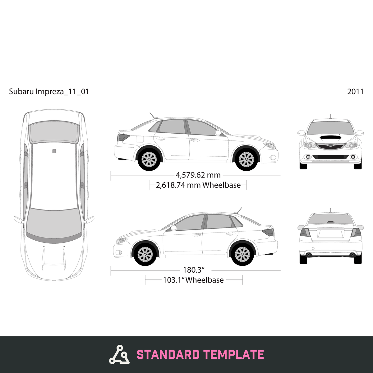 2011 Subaru Impreza vector wrap template V01, Design-Ready PDF - GravBase