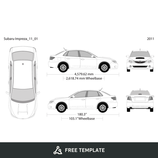 2011 Subaru Impreza free vector vehicle wrap template - GravBase
